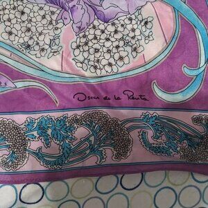 VTG Oscar de la Renta 100% Silk Floral SCARF 29.5x 30.5